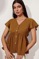 Chemisier babydoll boutonné sur le devant à manches flottantes