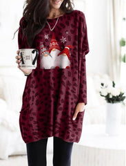 Long Sleeve Pocket Leopard Print Christmas Print Dress