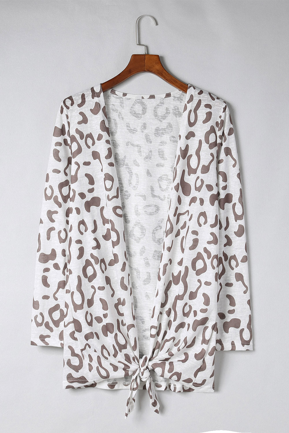 Khaki Leopard Print Casual Open Front Cardigan
