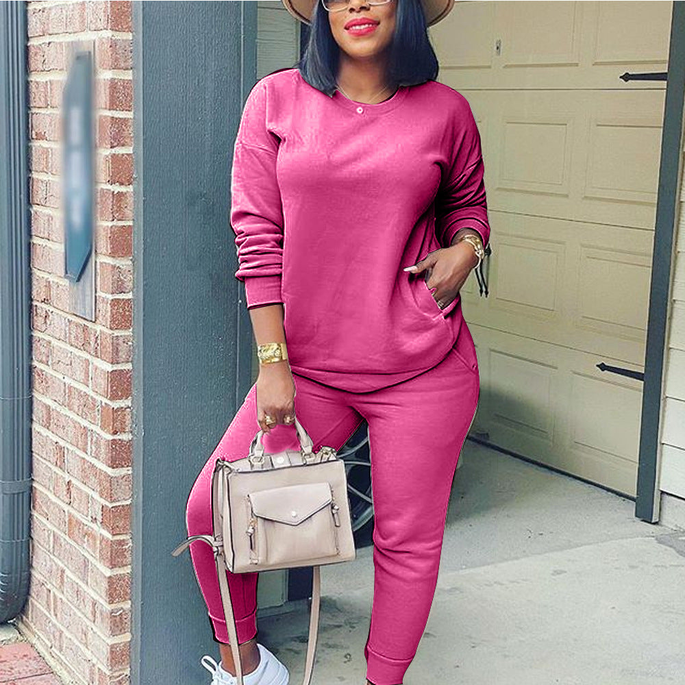 Casual Long Sleeve Solid Color Multicolor Street Casual Two Piece Set