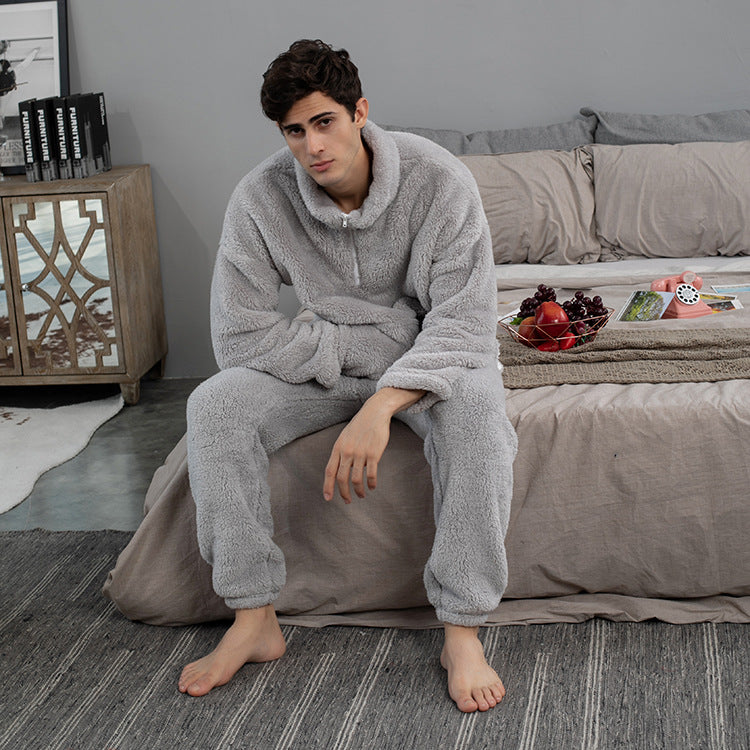 Flannel Pajamas Solid Color Couple Homewear Pullover Thickened Pajama Pants Coral Velvet Pajamas