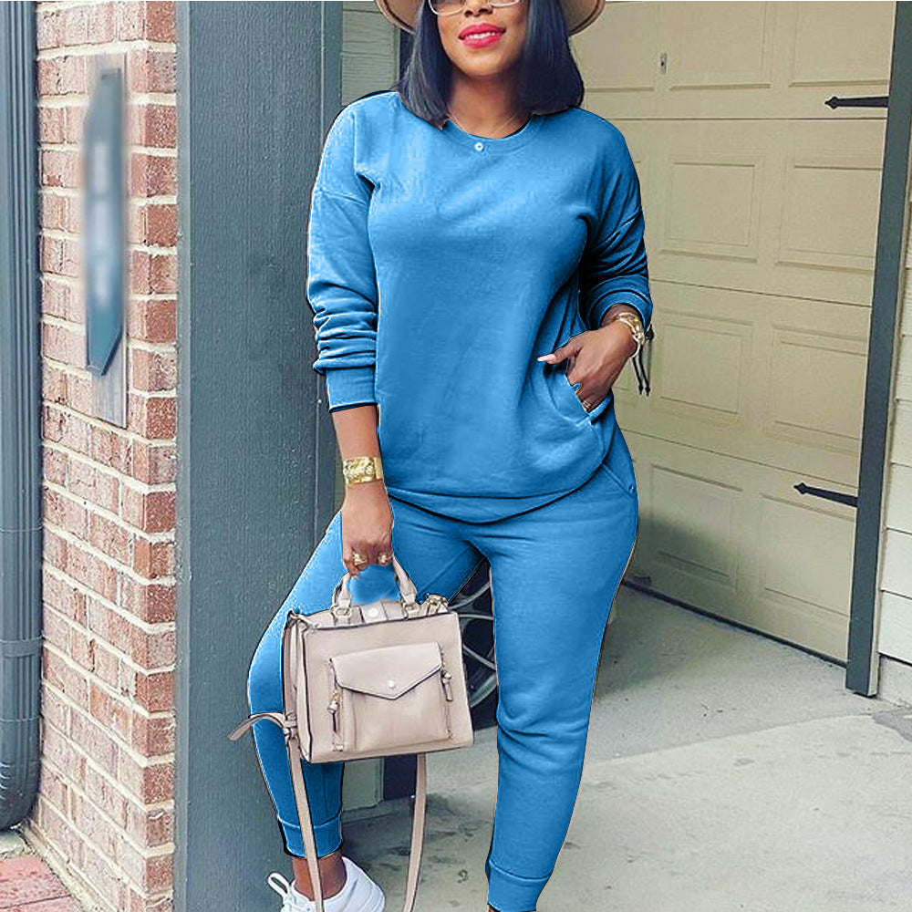 Casual Long Sleeve Solid Color Multicolor Street Casual Two Piece Set