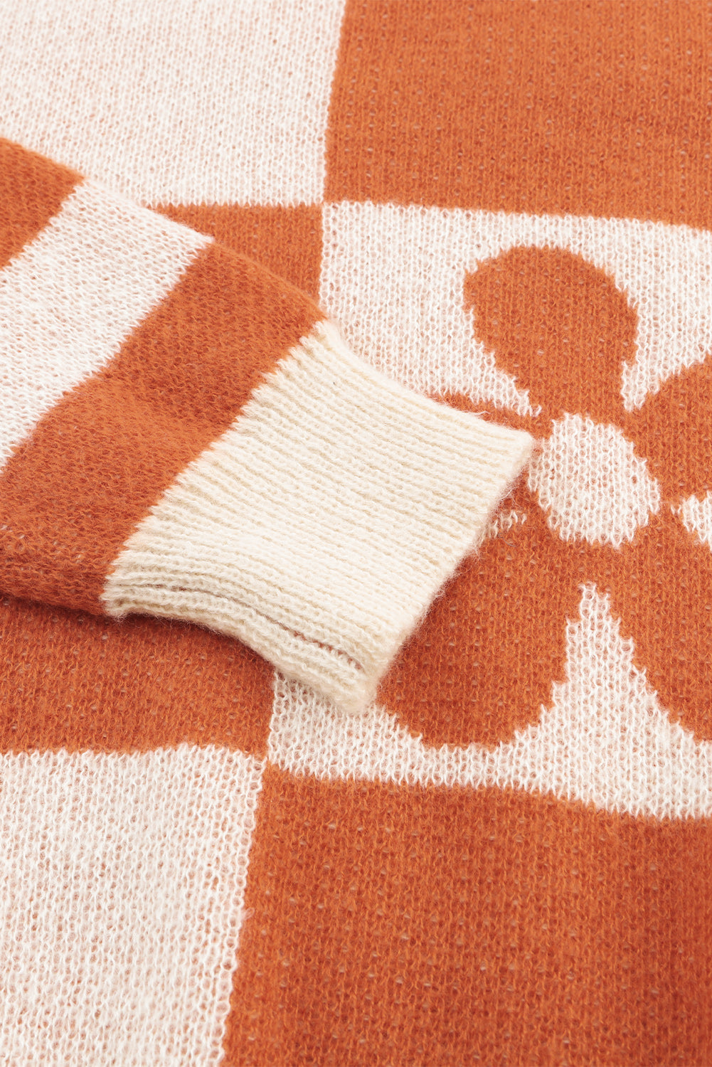 Brown Checkered Striped Knitted Pullover Sweater