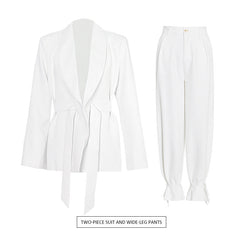 White Suit Trendy Office Wide-leg Pants Two-piece Set