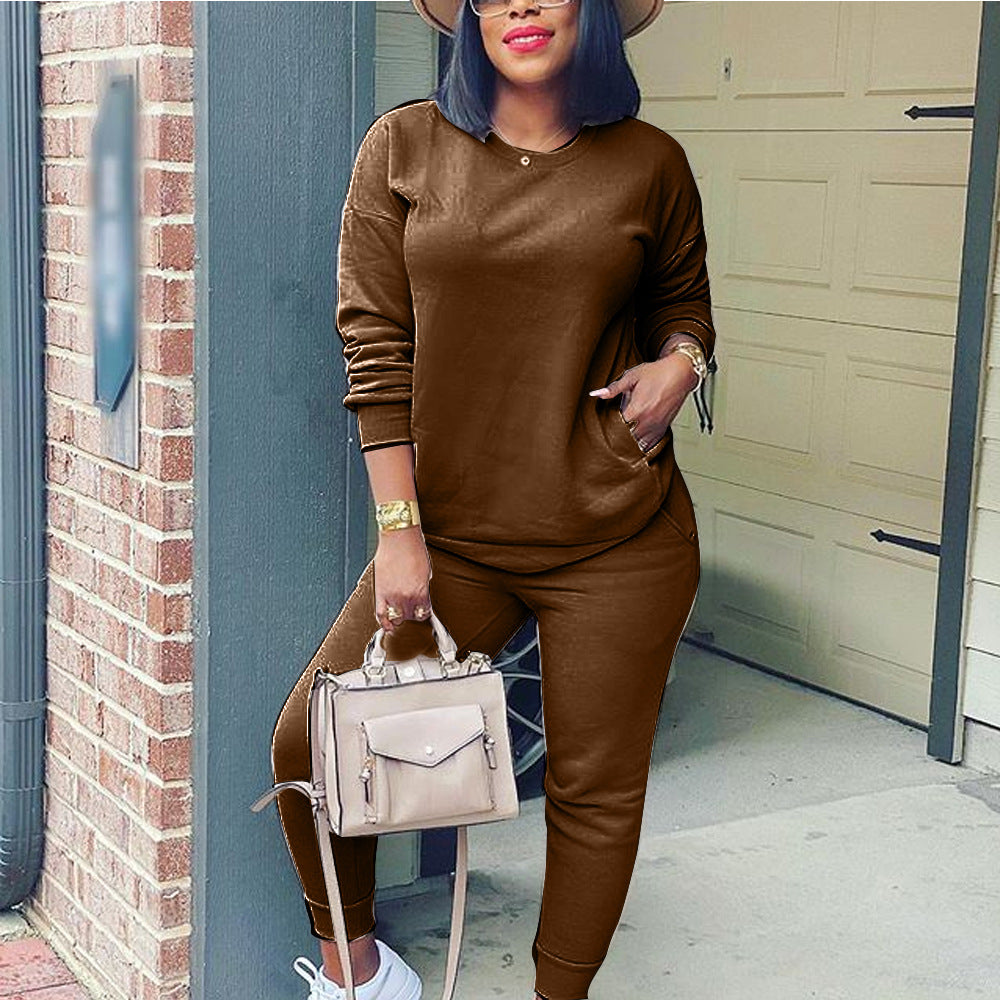 Casual Long Sleeve Solid Color Multicolor Street Casual Two Piece Set