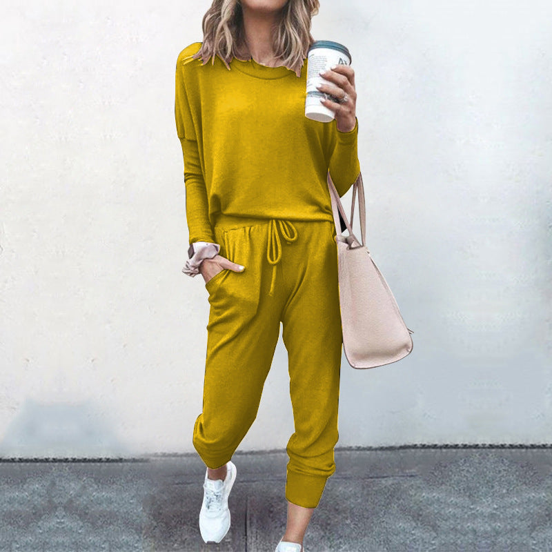 Home Loose Fitting Solid Color Long Sleeves Casual sets