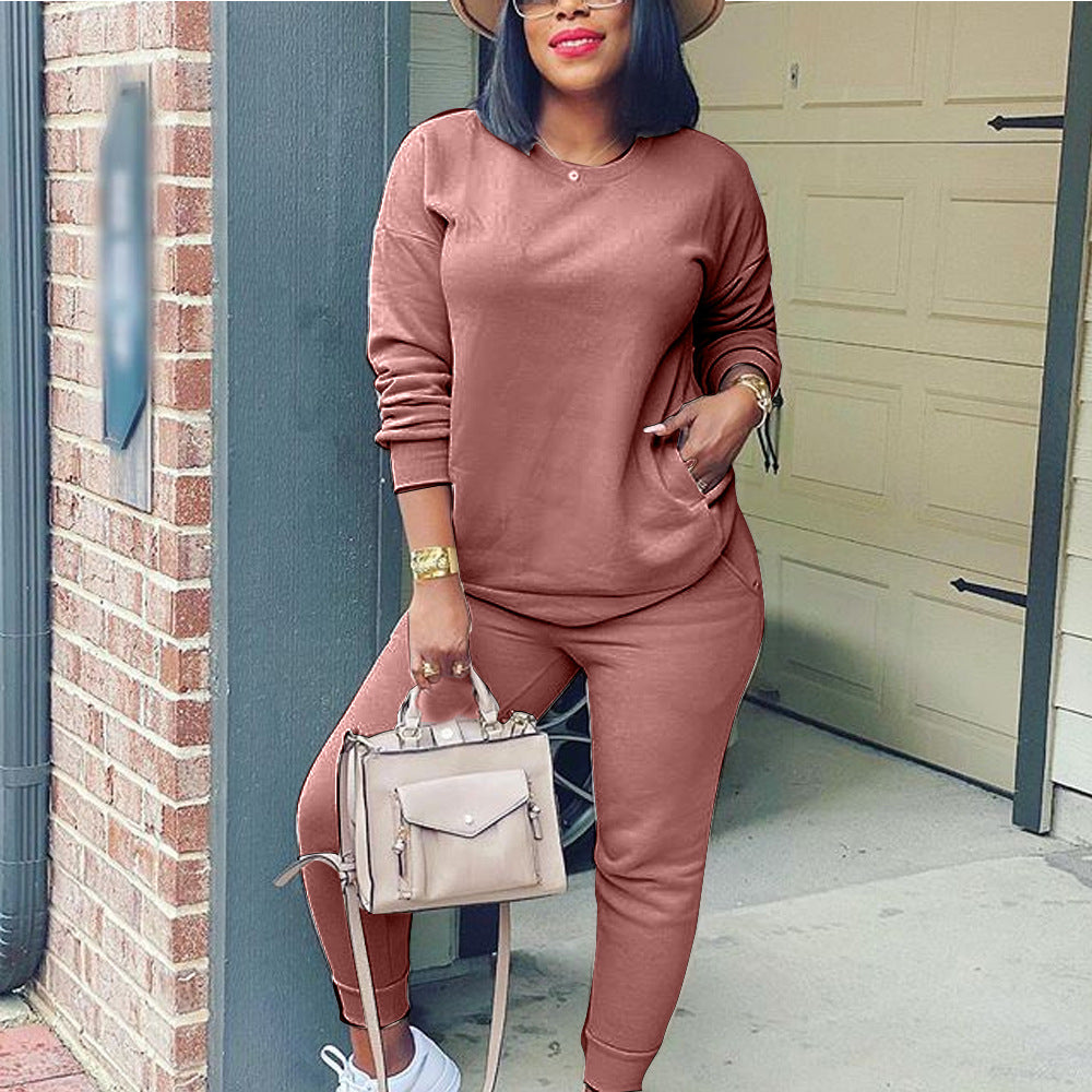 Casual Long Sleeve Solid Color Multicolor Street Casual Two Piece Set