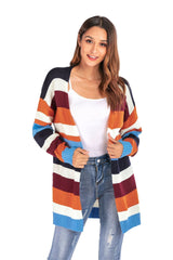 Loose Cardigan Knitwear Striped Net Red Sweater