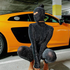 Langarm Rollkragen Rückenfrei Einteilige Hose Sport Jumpsuit Geschenk Kopf