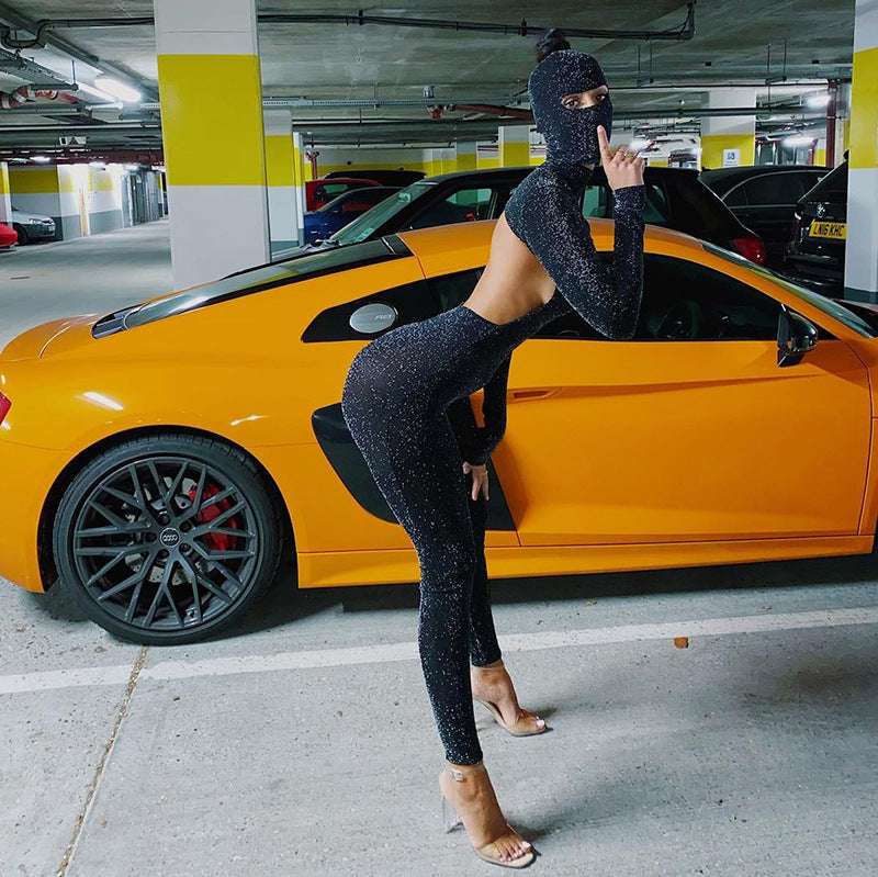 Langarm Rollkragen Rückenfrei Einteilige Hose Sport Jumpsuit Geschenk Kopf