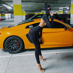 Langarm Rollkragen Rückenfrei Einteilige Hose Sport Jumpsuit Geschenk Kopf