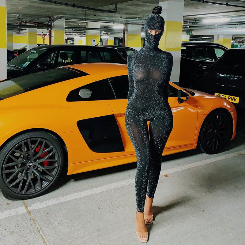Langarm Rollkragen Rückenfrei Einteilige Hose Sport Jumpsuit Geschenk Kopf