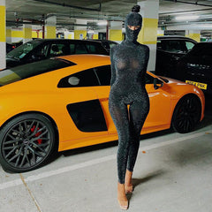 Langarm Rollkragen Rückenfrei Einteilige Hose Sport Jumpsuit Geschenk Kopf