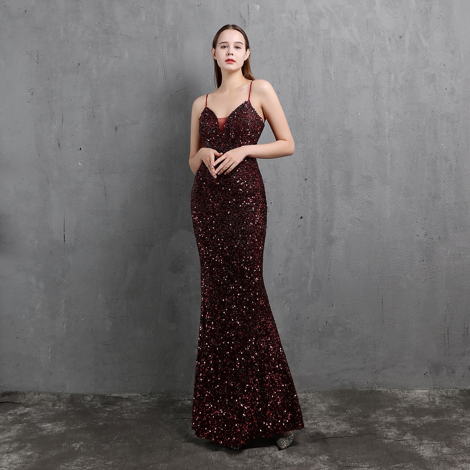Schwere Handwerk Bunte Pailletten Prominente Versammlung Party Abendkleid Lange Abnehmen Toast Kleid Braut