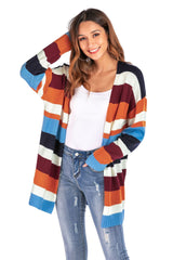 Loose Cardigan Knitwear Striped Net Red Sweater