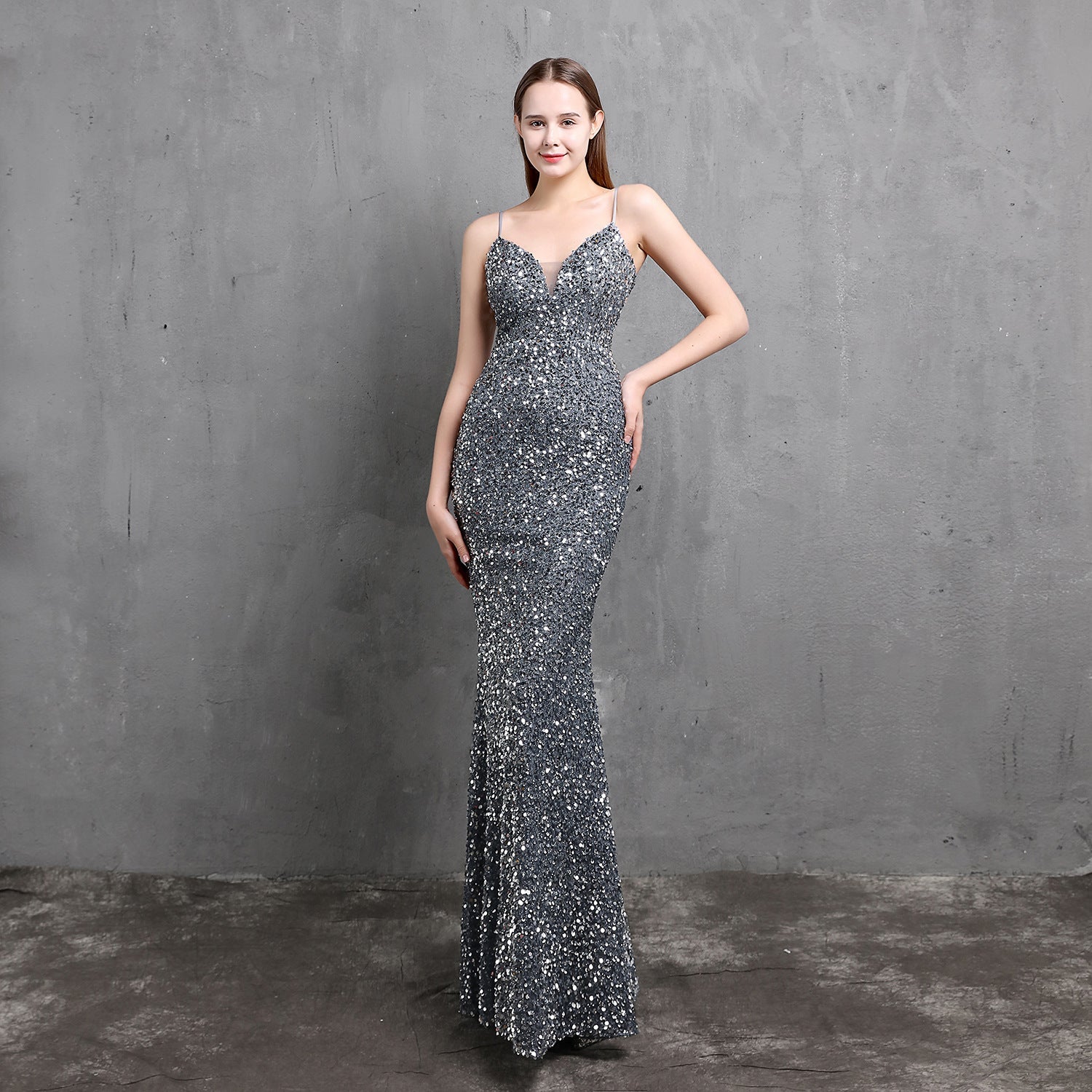 Schwere Handwerk Bunte Pailletten Prominente Versammlung Party Abendkleid Lange Abnehmen Toast Kleid Braut