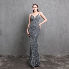 Schwere Handwerk Bunte Pailletten Prominente Versammlung Party Abendkleid Lange Abnehmen Toast Kleid Braut