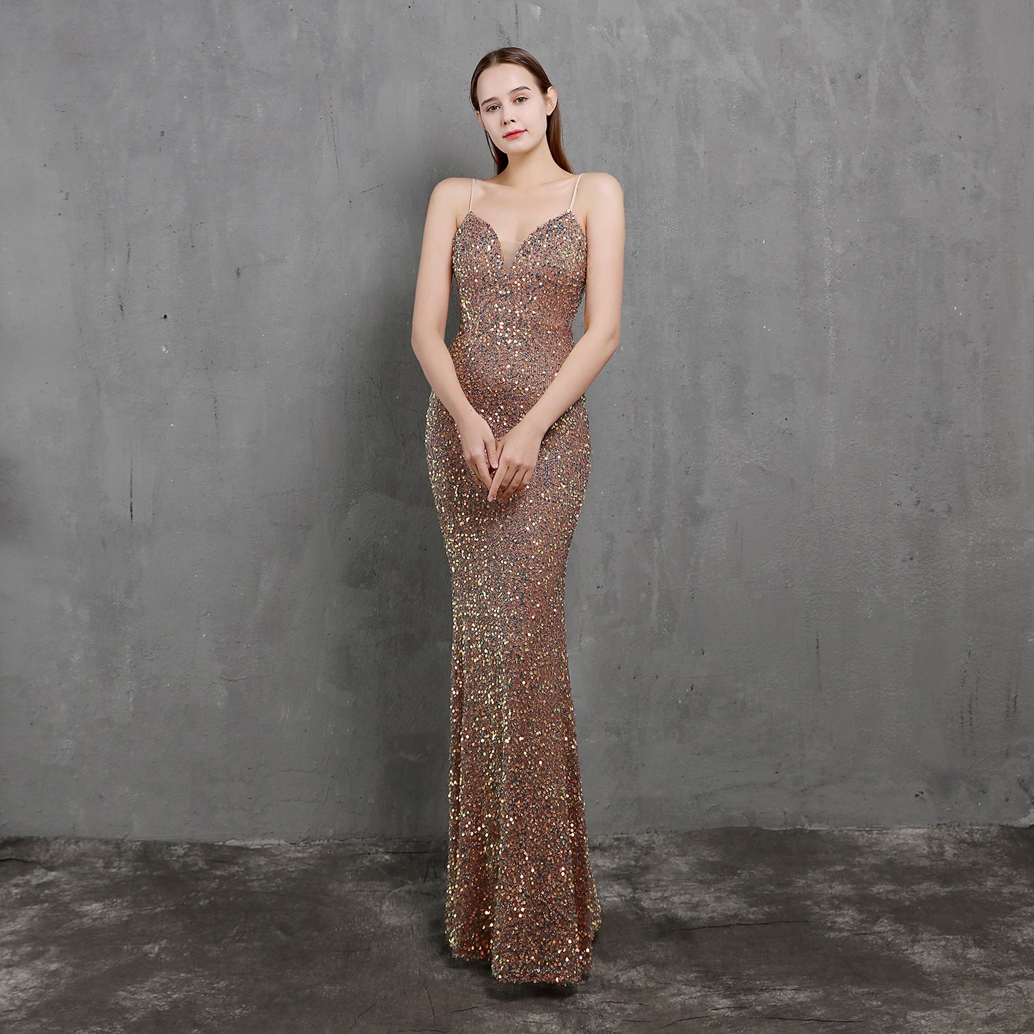 Schwere Handwerk Bunte Pailletten Prominente Versammlung Party Abendkleid Lange Abnehmen Toast Kleid Braut