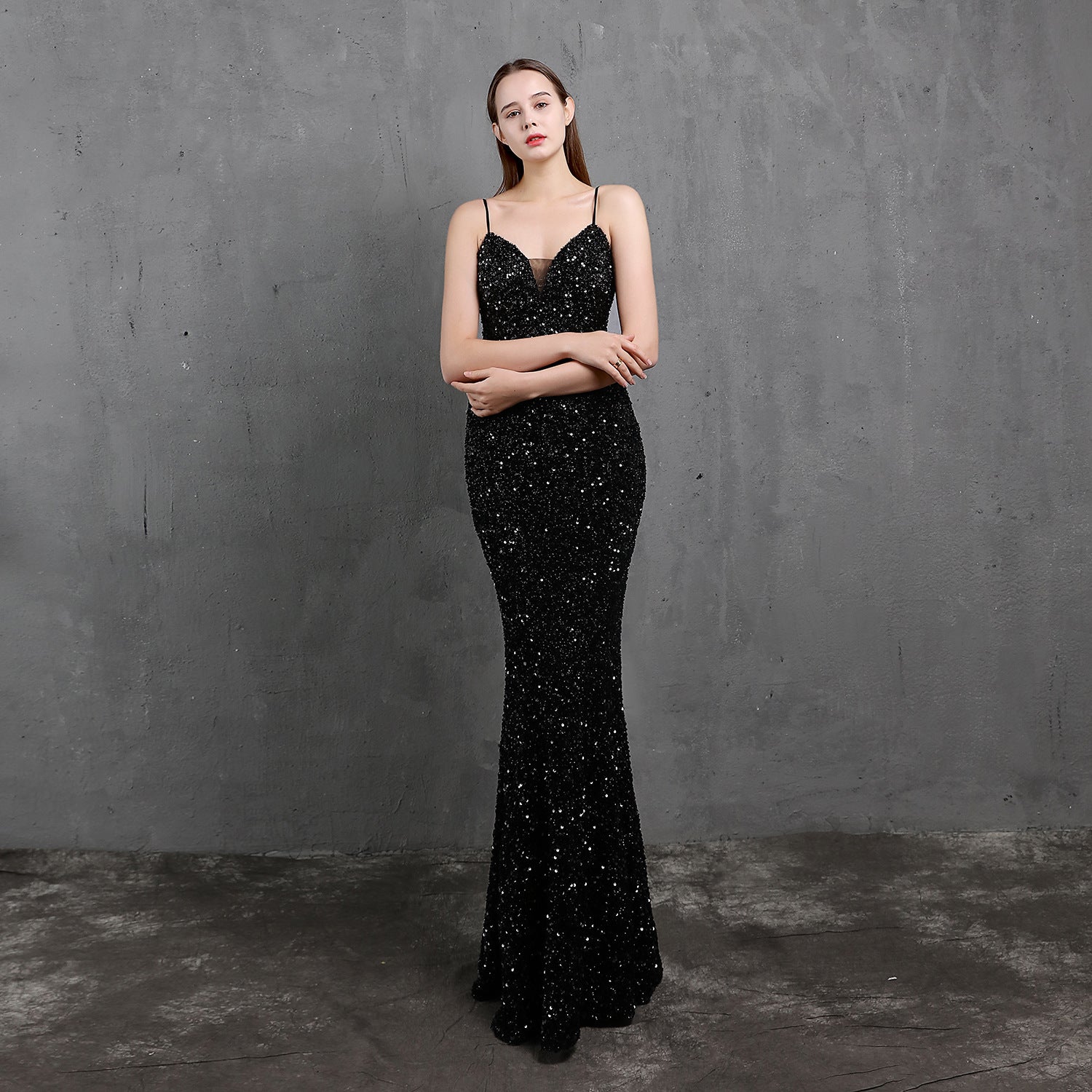 Schwere Handwerk Bunte Pailletten Prominente Versammlung Party Abendkleid Lange Abnehmen Toast Kleid Braut
