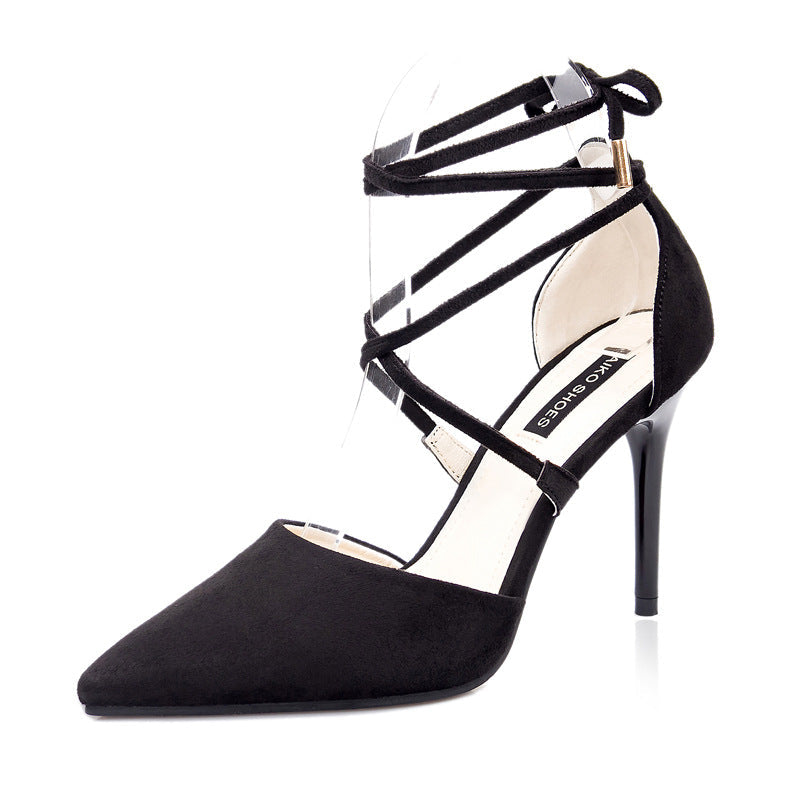 Women's Suede Pointed Toe Cross Strap Bow High
