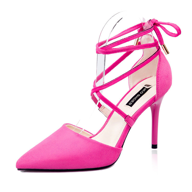 Women's Suede Pointed Toe Cross Strap Bow High