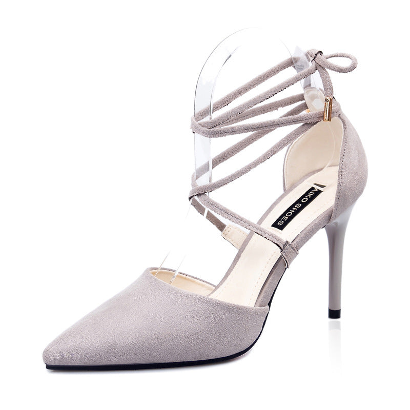 Women's Suede Pointed Toe Cross Strap Bow High