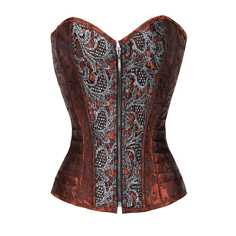 Corset Steel Rib Push up Tube Top Waist-Tight Gothic Classical Corset Zipper Court Chest Cover