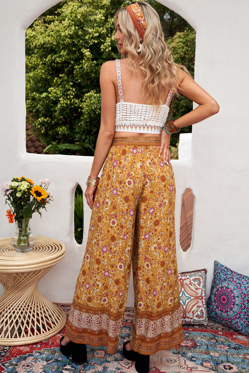 Bohemian Wide Leg Belted Pants