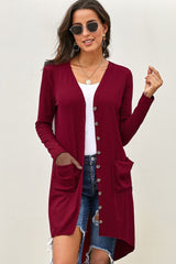 High-Low-Cardigan mit V-Ausschnitt und Taschen