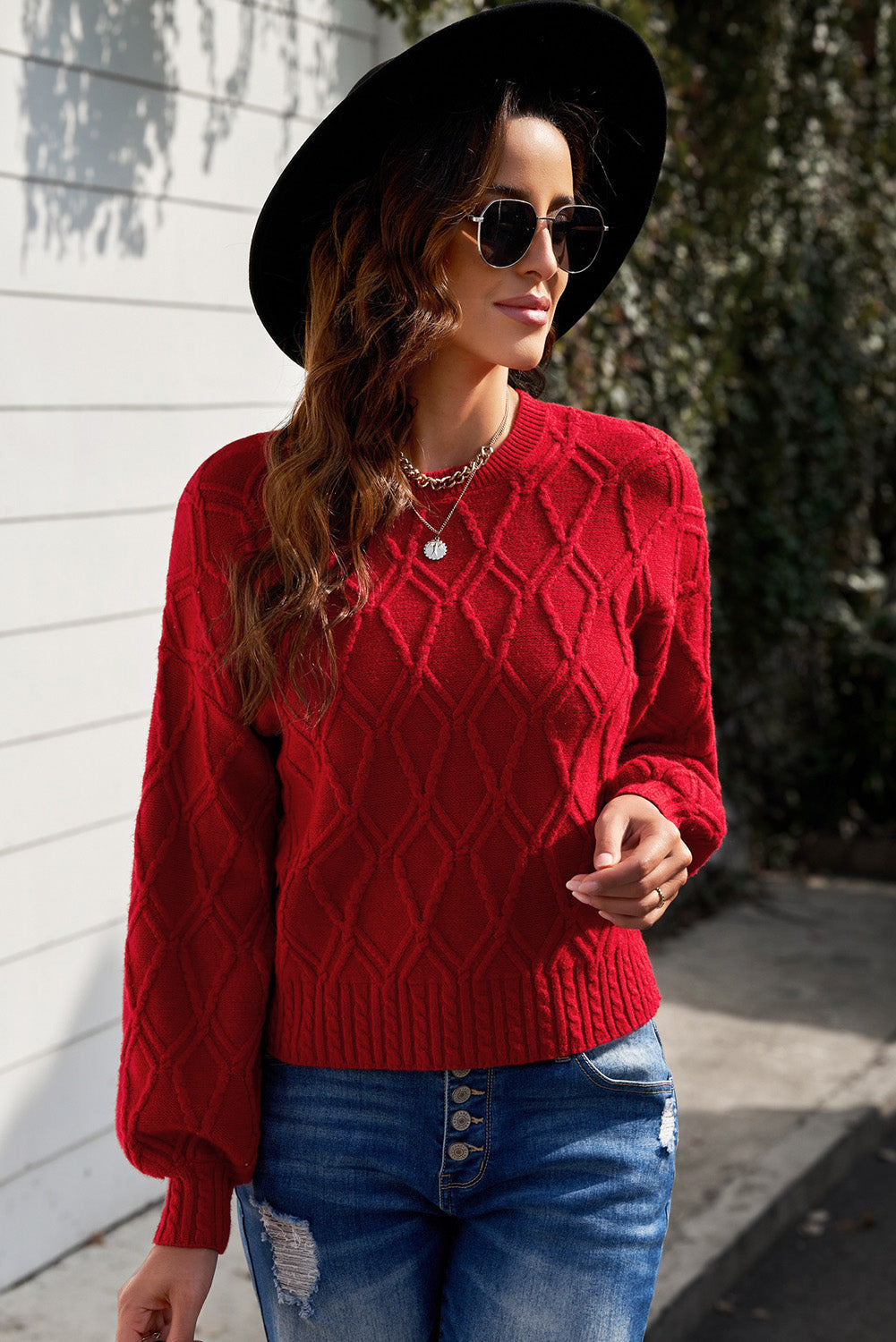 Cable-Knit Solid Dropped Shoulder Sweater