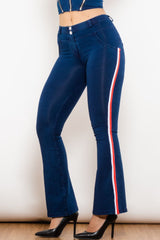 Bootcut-Jeans mit seitlichen Streifen und Knöpfen