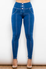 Jean long skinny taille haute boutonné