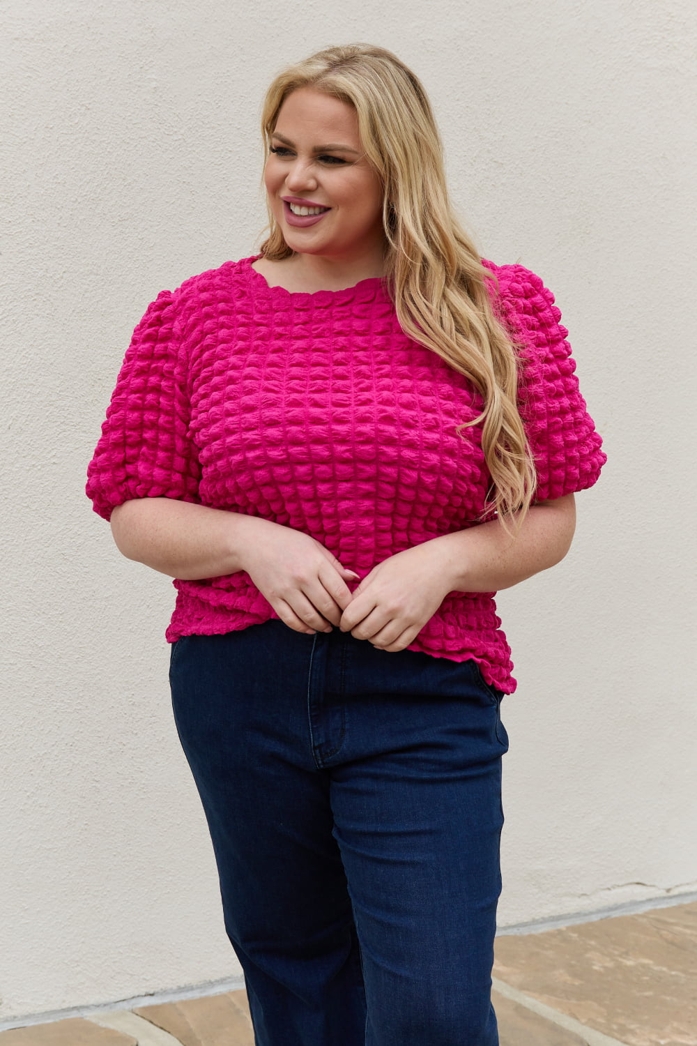 The Why Full Size Bubble textured Puff Sleeve Top