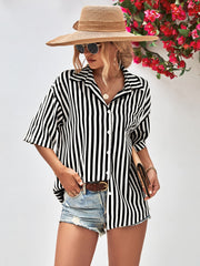 Chemise rayée à manches mi-longues et épaules tombantes