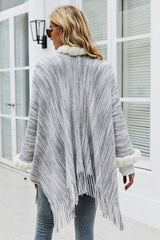 Heathered Faux Fur Fringe Hem Poncho