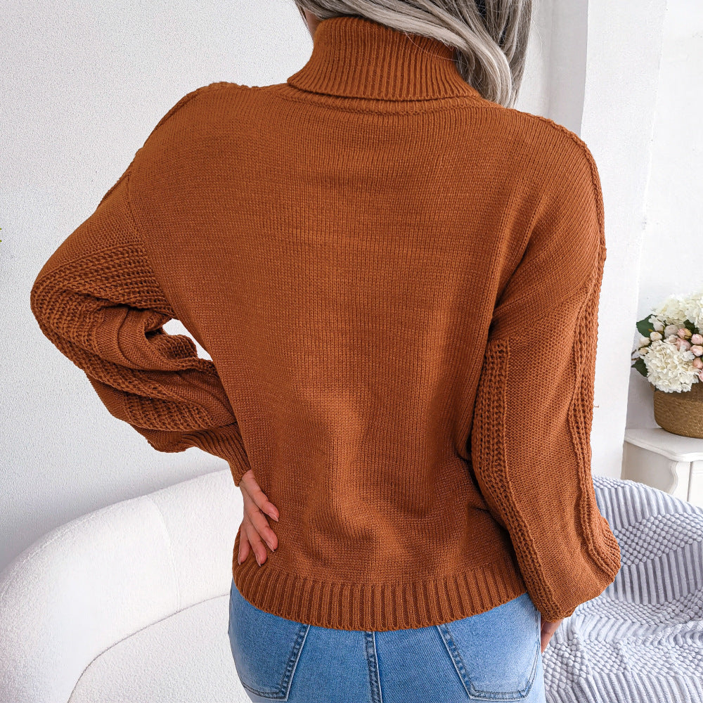 Cable-Knit Dropped Shoulder Turtleneck Sweater