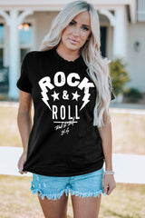 ROCK &amp; ROLL Grafik Rundhals Kurzarm-T-Shirt