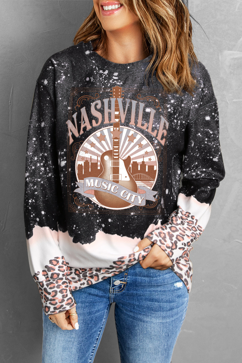 Sweatshirt mit Grafikdruck „NASHVILLE MUSIC CITY“