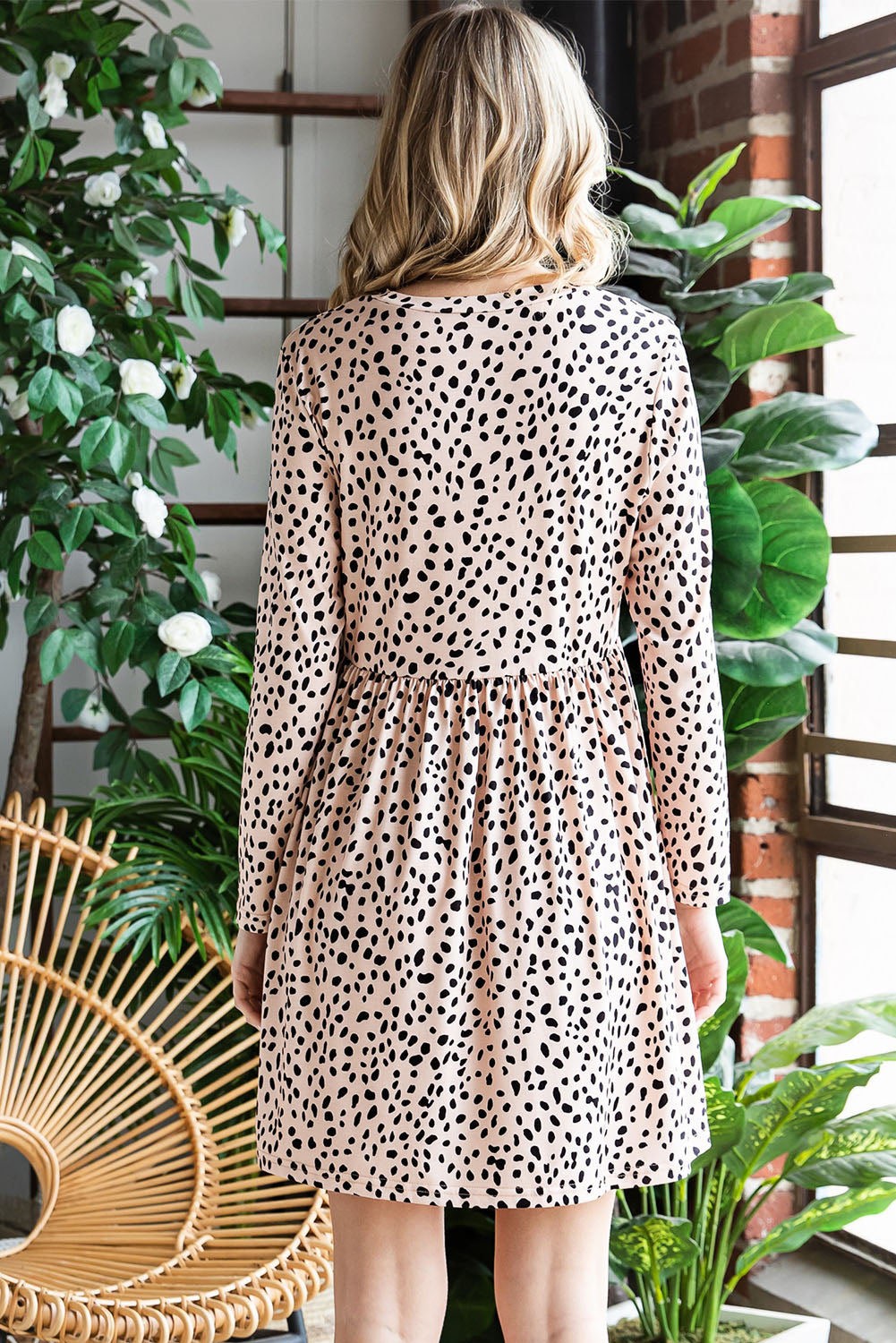 Robe imprimée à col rond et manches longues