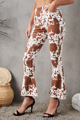 Animal Print Flare Pants with Pockets