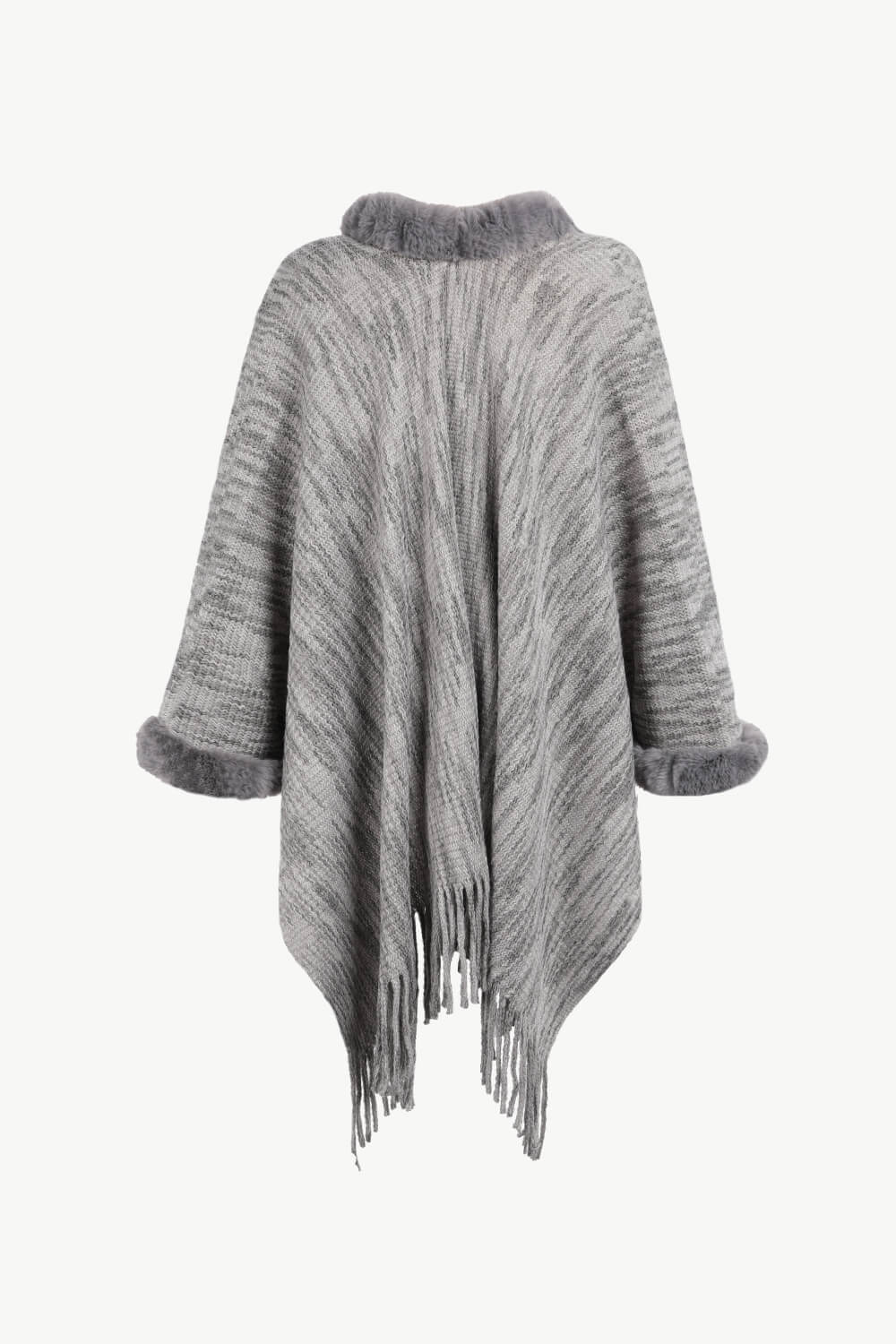 Heathered Faux Fur Fringe Hem Poncho
