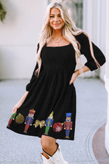 Black Sequins Christmas Nutcracker Graphic Mini Dress