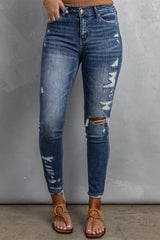 Jean skinny taille haute effet usé