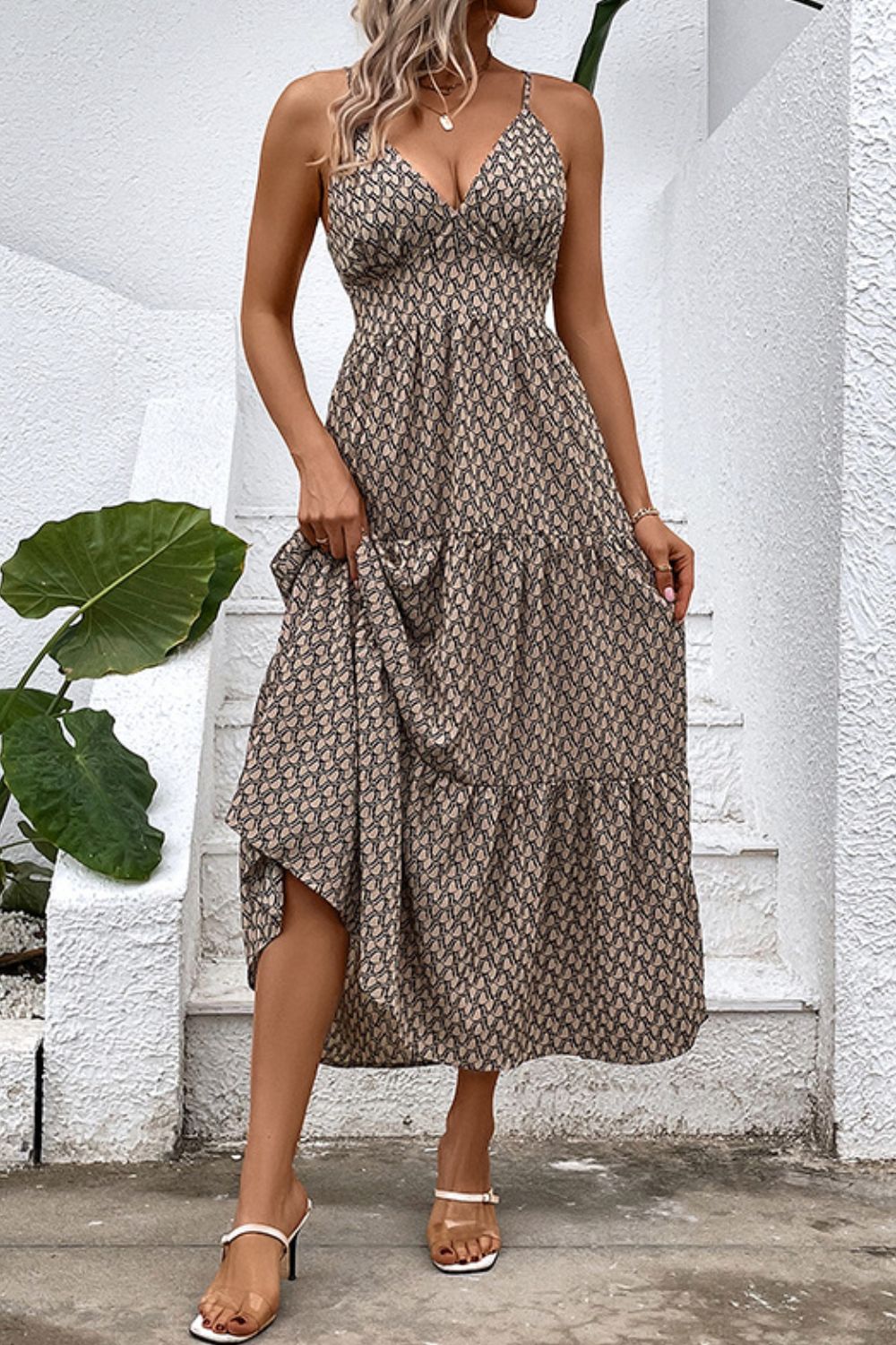 Robe imprimée à bretelles spaghetti et à nouer dans le dos