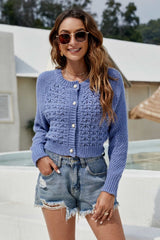 Button Front Raglan Sleeve Cropped Cardigan