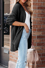 Khakifarbene, einfarbige, lässige Strickjacke mit Knöpfen