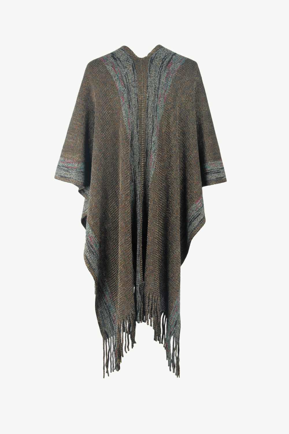 Striped Fringe Hem Longline Poncho