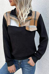 Kariertes, geripptes Sweatshirt mit Vierteldruckknopf