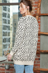 Apricot Dotted Print Open Front Knit Cardigan