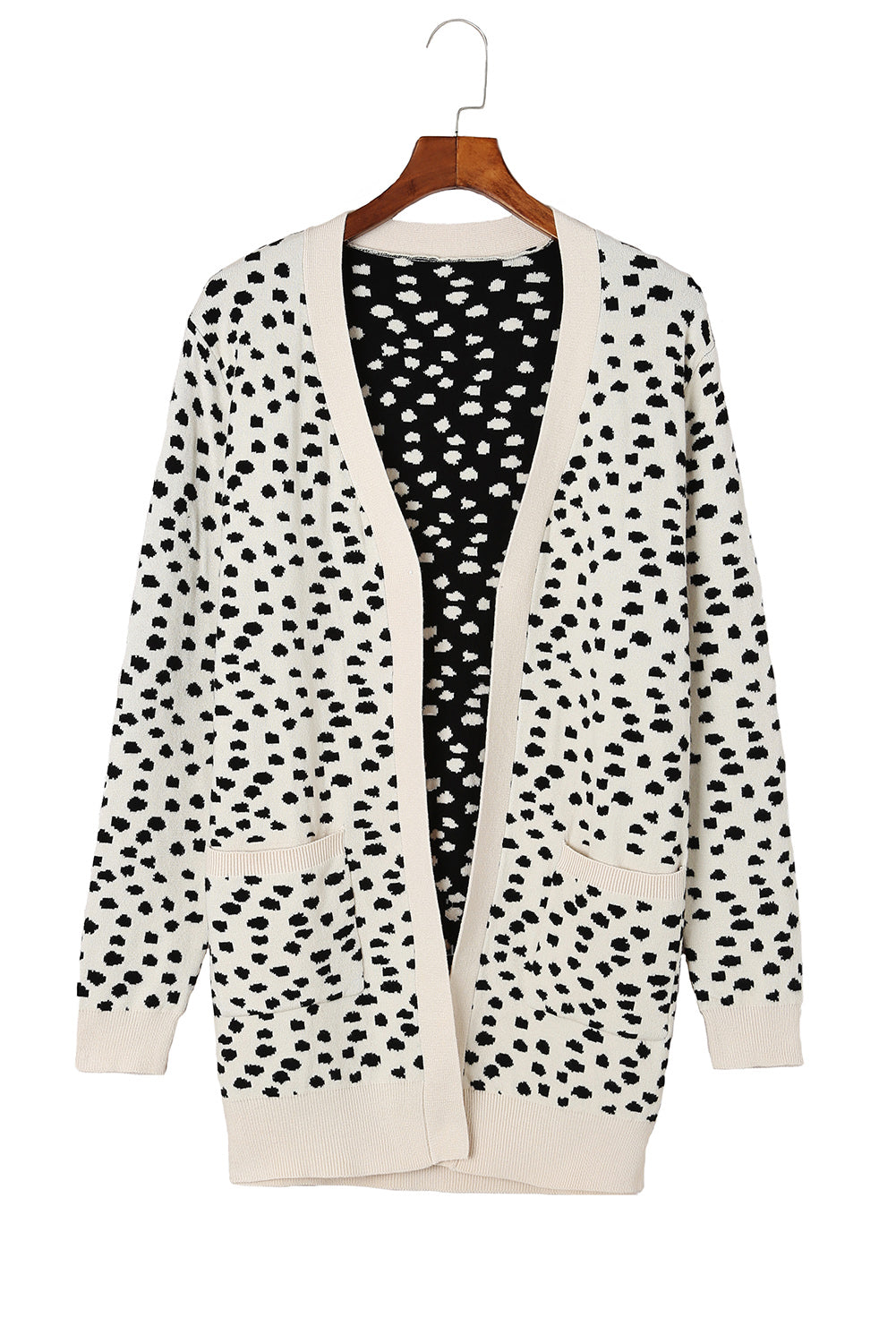 Apricot Dotted Print Open Front Knit Cardigan